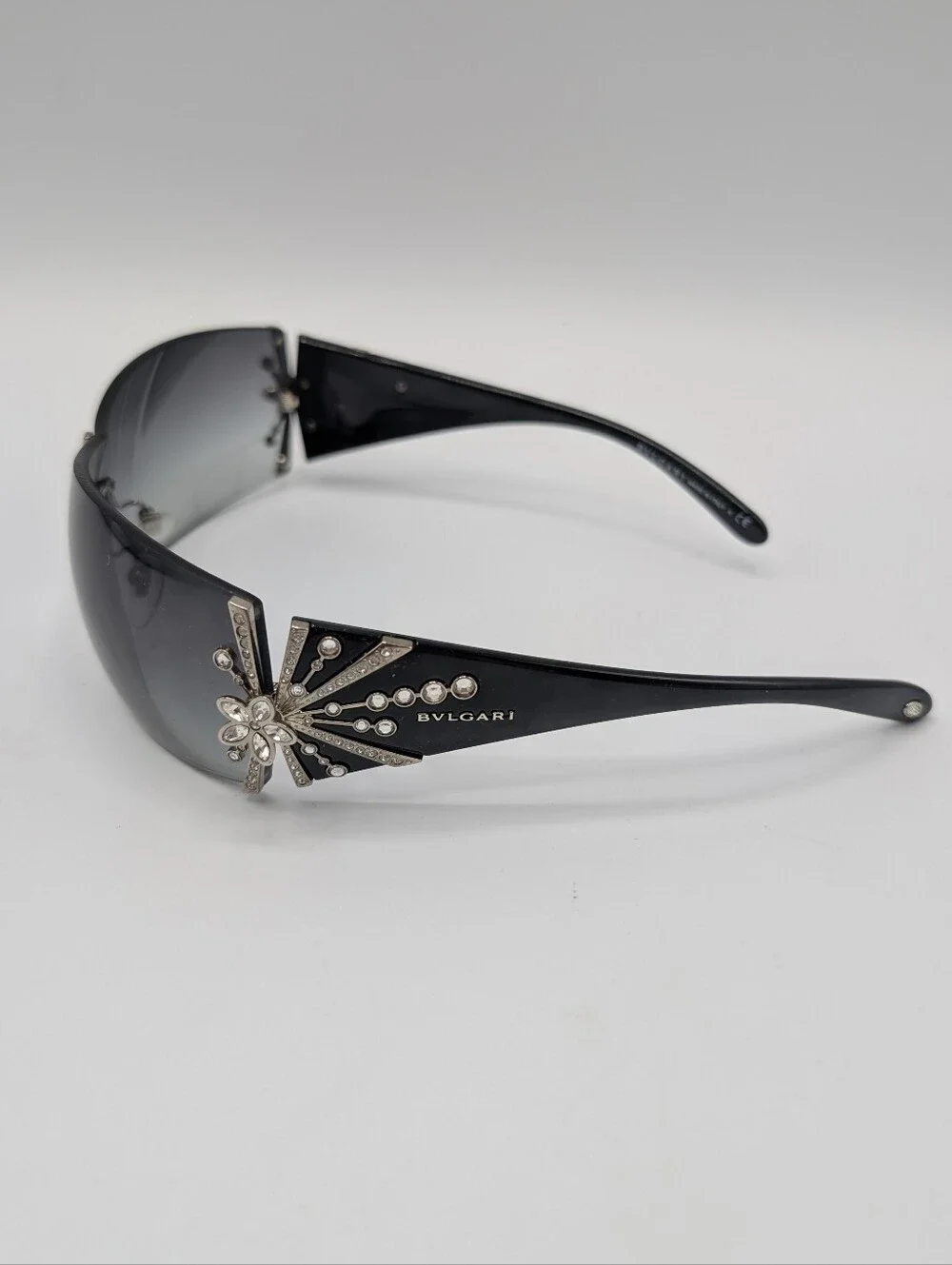 Bvlgari Limited Edition Crystal Black Shield Sunglasses